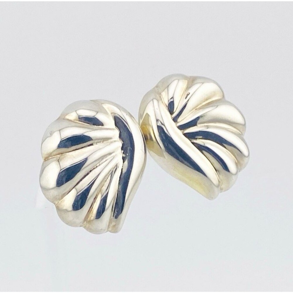Sterling Silver Puffy Wings Clip-On Geometric Statement Earrings ca 1990s - Picture 4 of 9